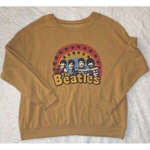 Women's The Beatles Cropped Pullover Sweater - Mustard Yellow, Size XL